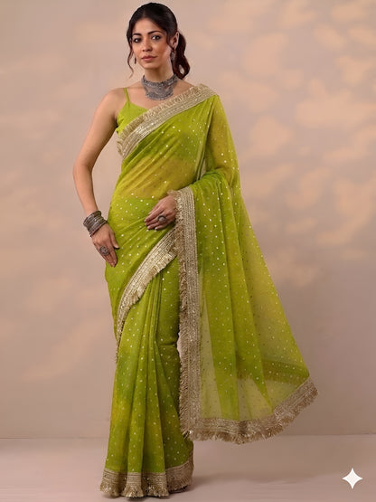 Moss silk with Jaquard Butti Ready To Wear Saree