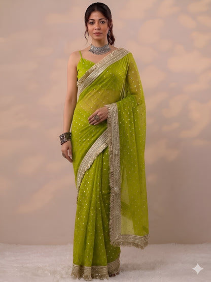 Moss silk with Jaquard Butti Ready To Wear Saree