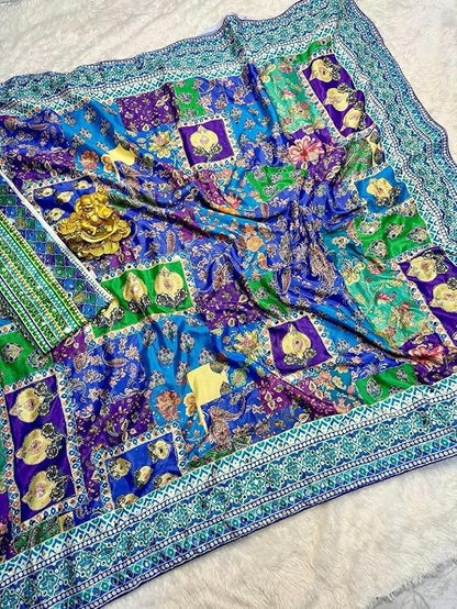 Multicolour Embellished, Embroidered Bollywood Chiffon Saree