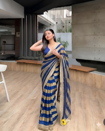 Moss Satin Lace Border Saree