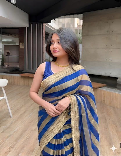 Moss Satin Lace Border Saree