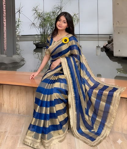 Moss Satin Lace Border Saree