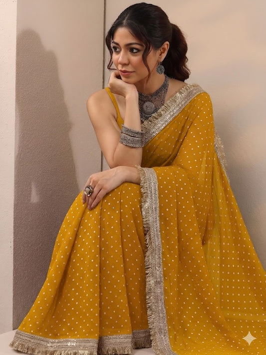 Moss silk with Jaquard Butti Ready To Wear Saree