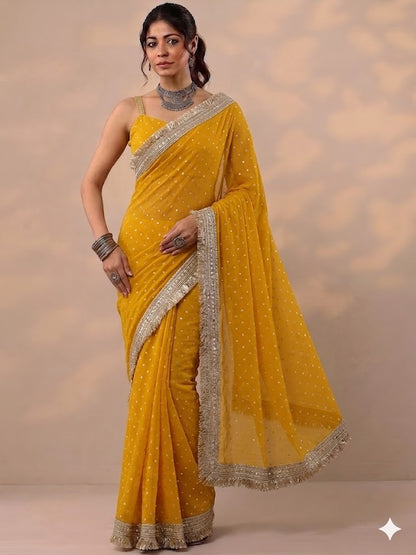 Moss silk with Jaquard Butti Ready To Wear Saree