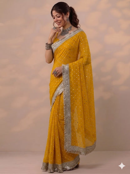 Moss silk with Jaquard Butti Ready To Wear Saree