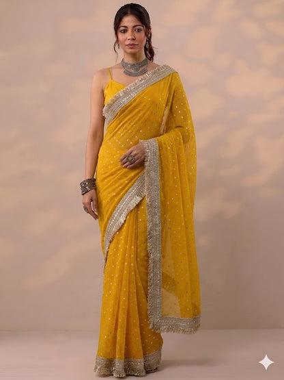Moss silk with Jaquard Butti Ready To Wear Saree