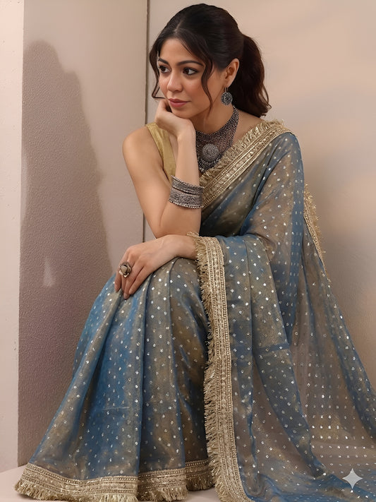 Moss silk with Jaquard Butti Ready To Wear Saree