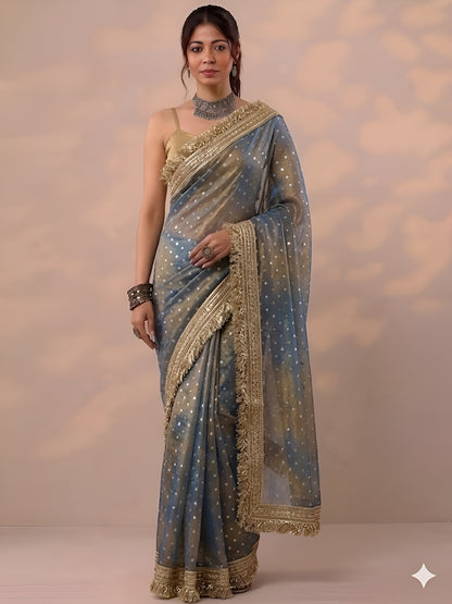 Moss silk with Jaquard Butti Ready To Wear Saree