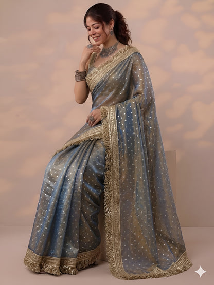 Moss silk with Jaquard Butti Ready To Wear Saree