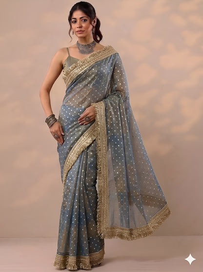 Moss silk with Jaquard Butti Ready To Wear Saree