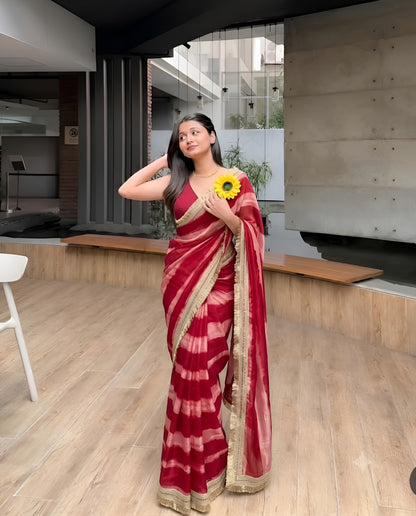 Moss Satin Lace Border Saree