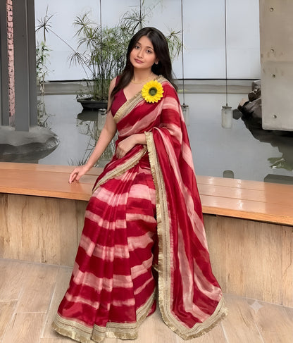 Moss Satin Lace Border Saree