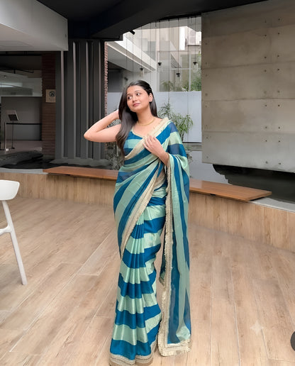 Moss Satin Lace Border Saree