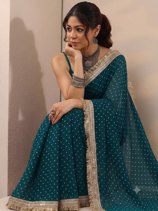 Moss silk with Jaquard Butti Ready To Wear Saree