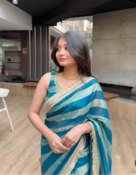 Moss Satin Lace Border Saree
