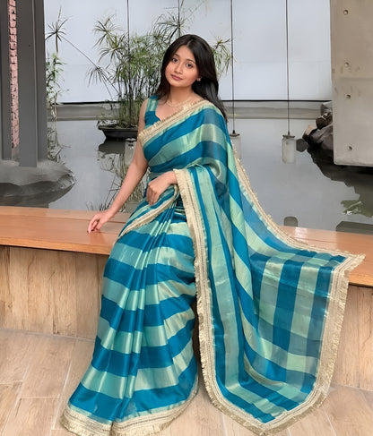 Moss Satin Lace Border Saree