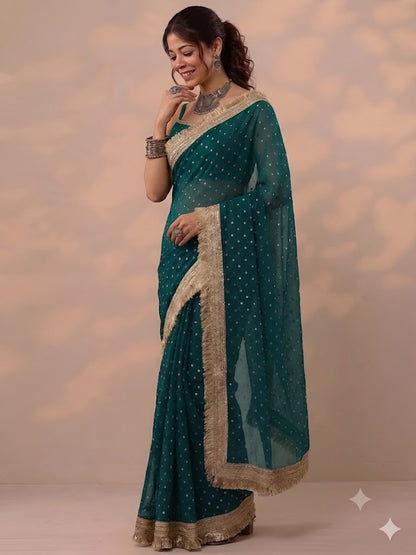 Moss silk with Jaquard Butti Ready To Wear Saree