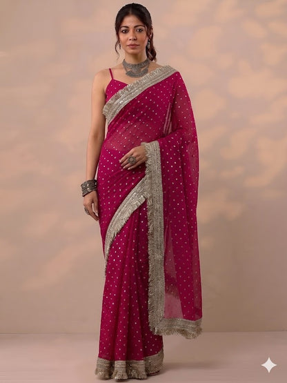 Moss silk with Jaquard Butti Ready To Wear Saree
