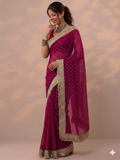 Moss silk with Jaquard Butti Ready To Wear Saree