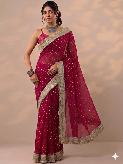 Moss silk with Jaquard Butti Ready To Wear Saree