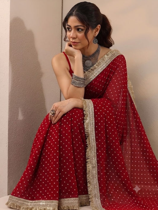 Moss silk with Jaquard Butti Ready To Wear Saree