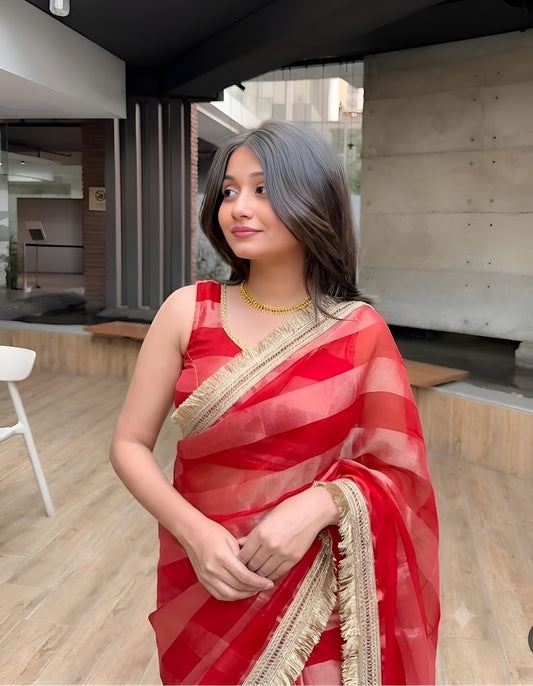 Moss Satin Lace Border Saree
