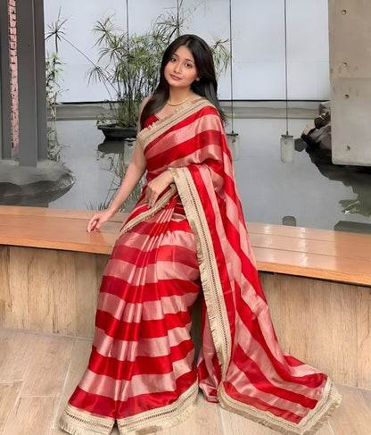 Moss Satin Lace Border Saree