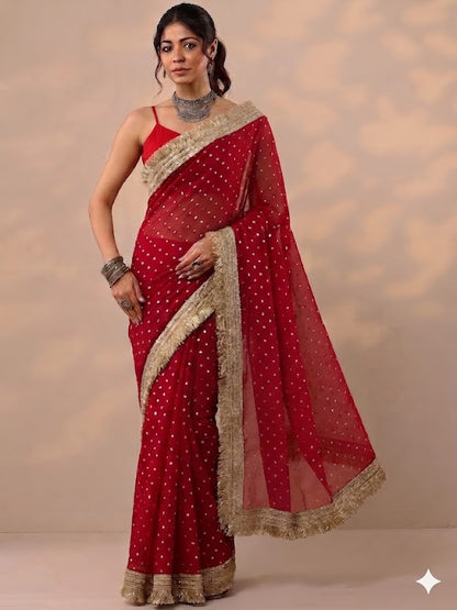 Moss silk with Jaquard Butti Ready To Wear Saree