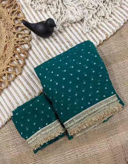 Moss silk with Jaquard Butti Ready To Wear Saree