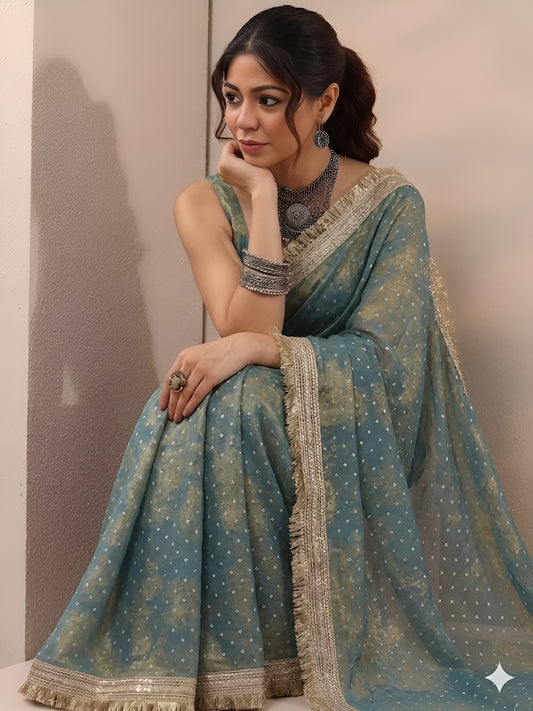 Moss silk with Jaquard Butti Ready To Wear Saree