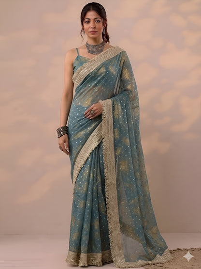 Moss silk with Jaquard Butti Ready To Wear Saree