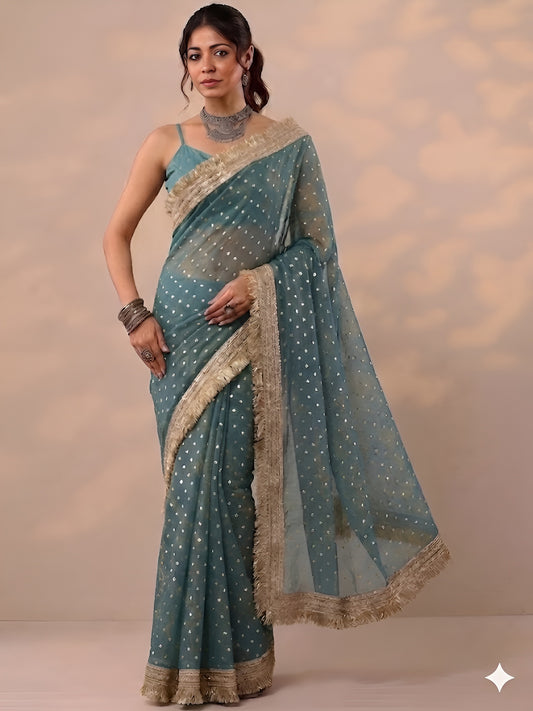 Moss silk with Jaquard Butti Ready To Wear Saree