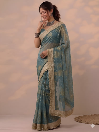 Moss silk with Jaquard Butti Ready To Wear Saree