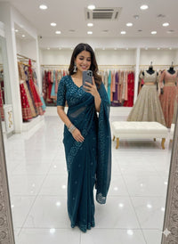 Fandy Satin Silk Multi Thread Sequence Work Saree