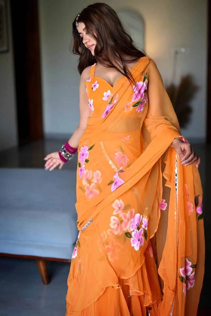 Stylish Ruffle Drape Lehenga Saree – modern look with traditional touch!