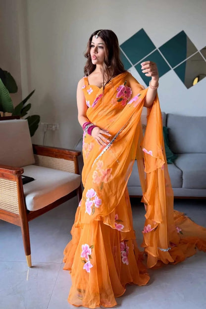 Stylish Ruffle Drape Lehenga Saree – modern look with traditional touch!
