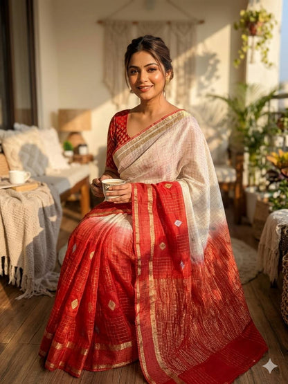 Designer Pure Soft Chinnon Silk Saree Featuring Dual Satin Border and All-Over Jacquard Buti Pattern with Running Blouse