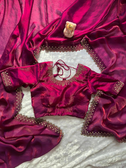 Space Silk Saree with Elegant Zarkan Diamond Work