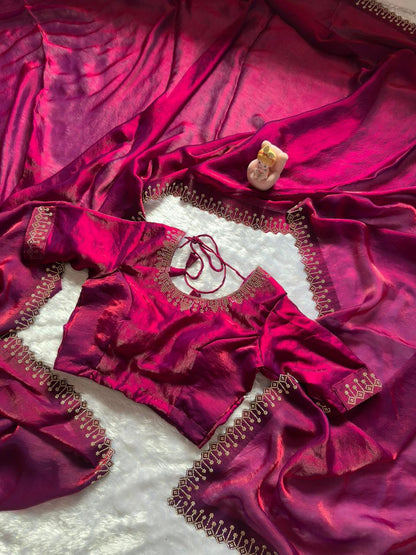 Space Silk Saree with Elegant Zarkan Diamond Work