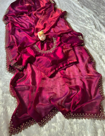 Space Silk Saree with Elegant Zarkan Diamond Work