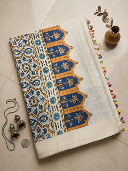 Insta Viral Ajrak Mirror Work Saree – Trending Collection