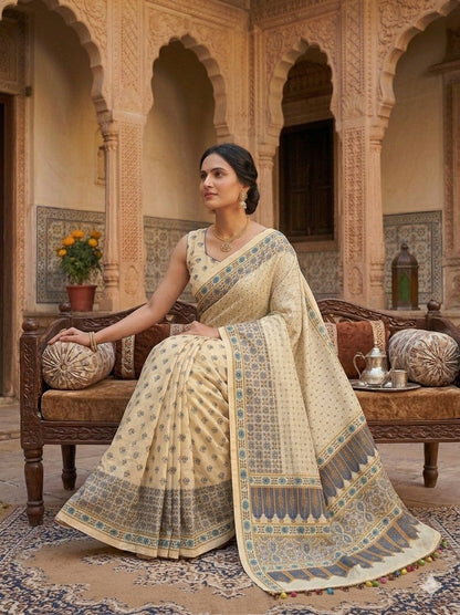Insta Viral Ajrak Mirror Work Saree – Trending Collection