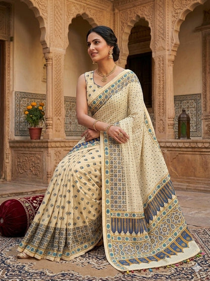 Insta Viral Ajrak Mirror Work Saree – Trending Collection