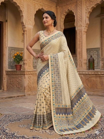 Insta Viral Ajrak Mirror Work Saree – Trending Collection