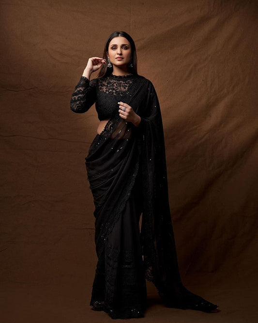 Heavy And Rich Georgatte With Embroidery Thread & Sequence Work