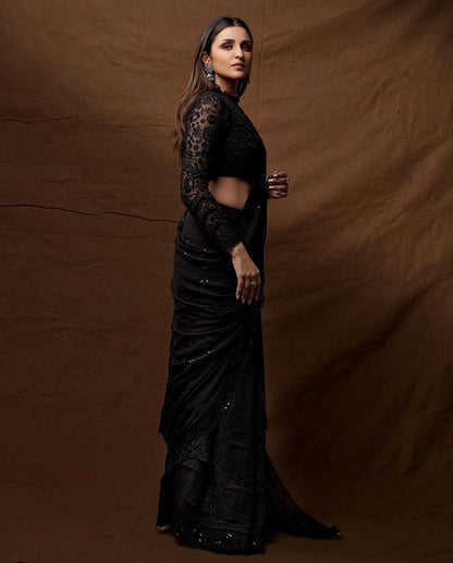 Heavy And Rich Georgatte With Embroidery Thread & Sequence Work