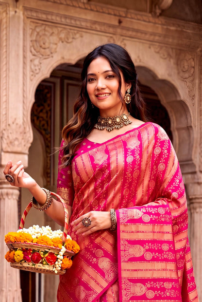 Design Lunch Premium Georgette Silk Jaqurad Weaving Saree Collection