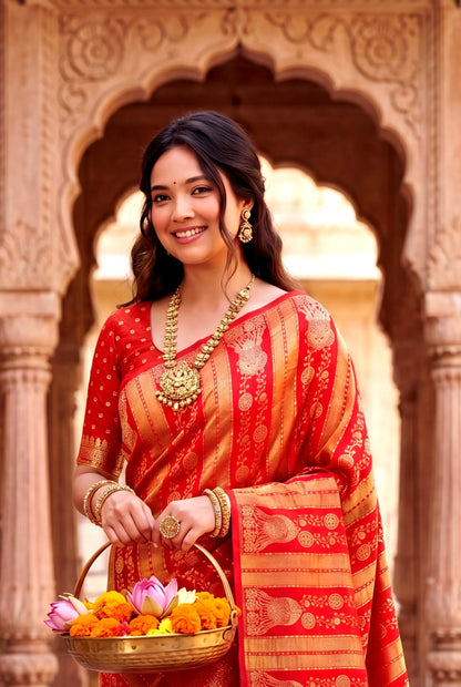 Design Lunch Premium Georgette Silk Jaqurad Weaving Saree Collection