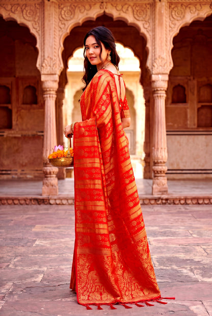 Design Lunch Premium Georgette Silk Jaqurad Weaving Saree Collection