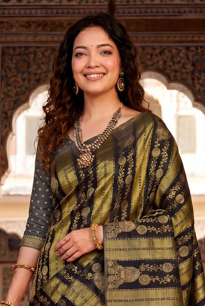 Design Lunch Premium Georgette Silk Jaqurad Weaving Saree Collection